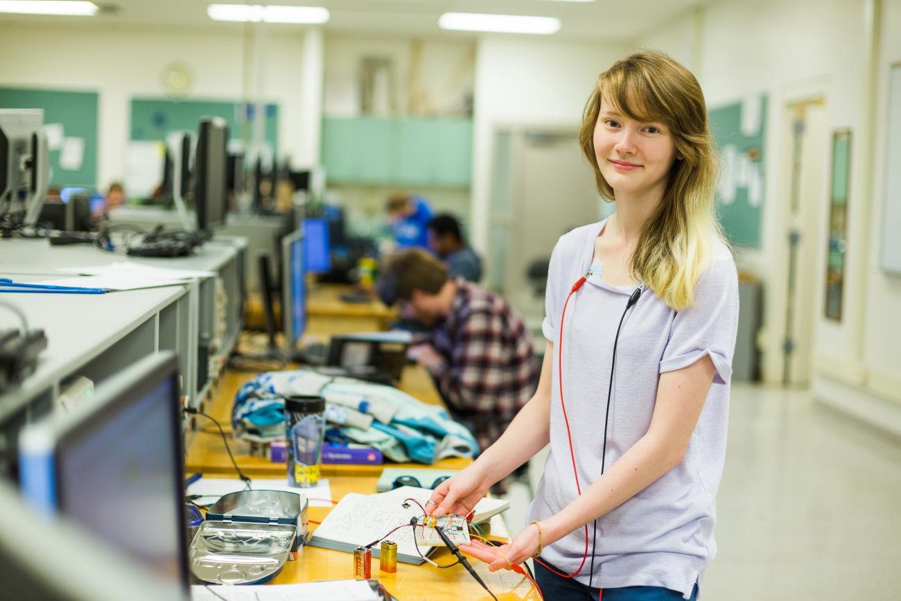 Electrical and Computer Engineering student in the lab. 
